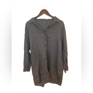 J Jill 100% Linen Button Down Tunic Top Women’s Large Gray Minimalist Relaxed